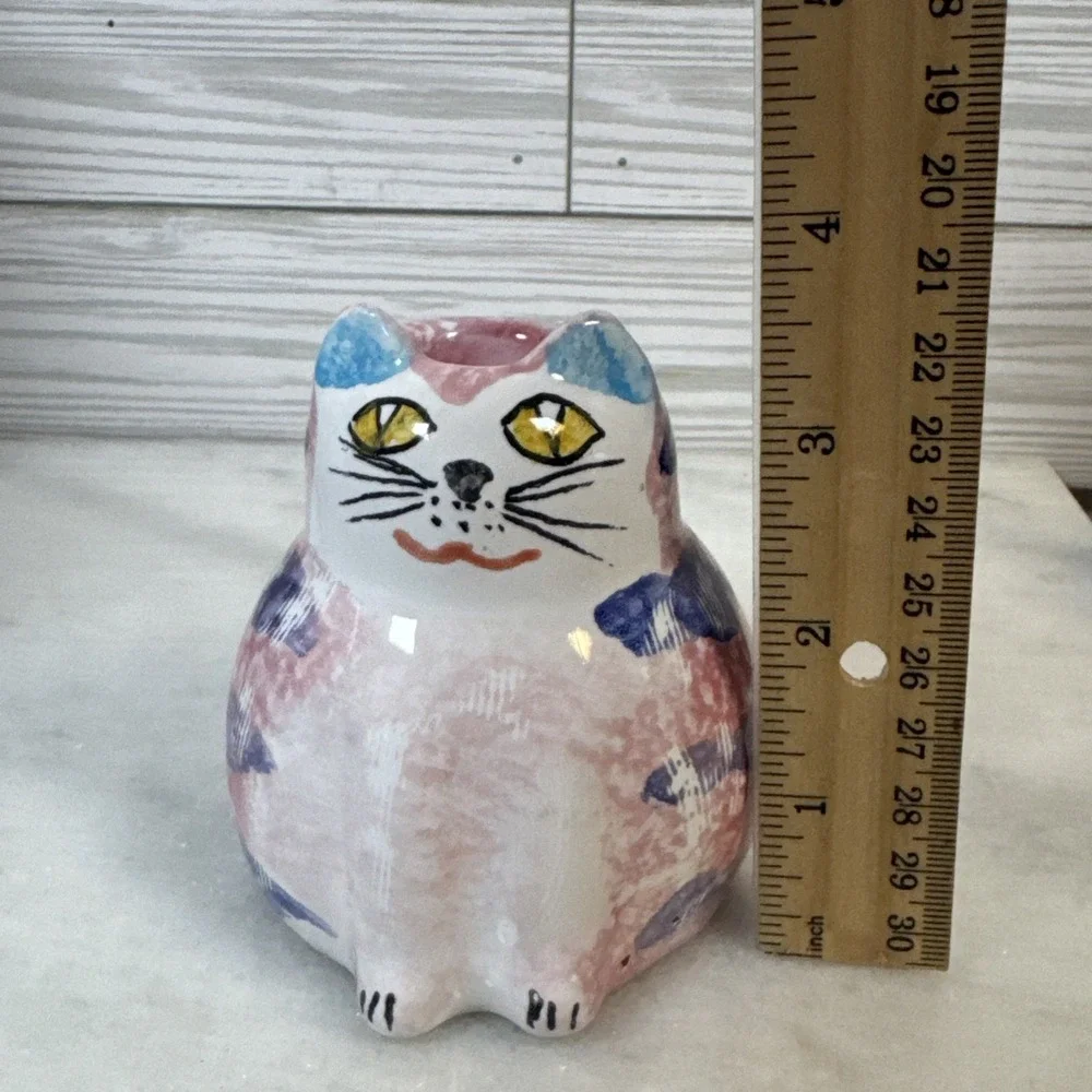 ITALIAN Cat Figurine Candle Holder For Pier 1 Pink Kitty